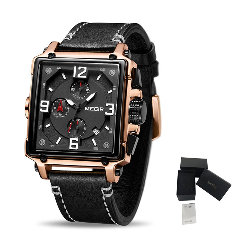 MEGIR reloj analgico con correa de cuero para hombre accesorio de pulsera de cuarzo resistente al agua con crongrafo complemento Masculino deportivo
