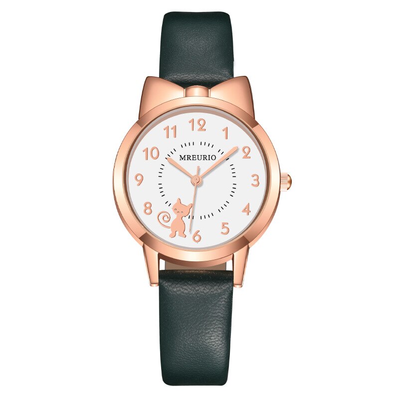 Reloj de cuarzo con correa de cuero para niños, pulsera Digital con lazo de gato bonito.