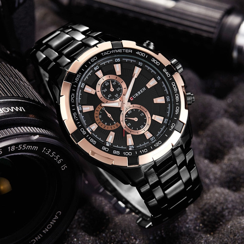 CURREN-reloj analógico de acero inoxidable para hombre, accesorio de pulsera de cuarzo resistente al agua con calendario, complemento masculino deportivo de marca de lujo con diseño militar, 8023