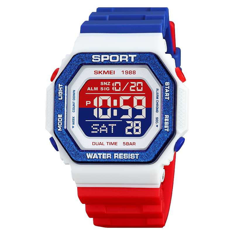 SKMEI Relojes deportivos digitales con luz trasera de moda para hombres, cronógrafo de cuenta atrás militar, resistente al agua 5Bar, reloj despertador.