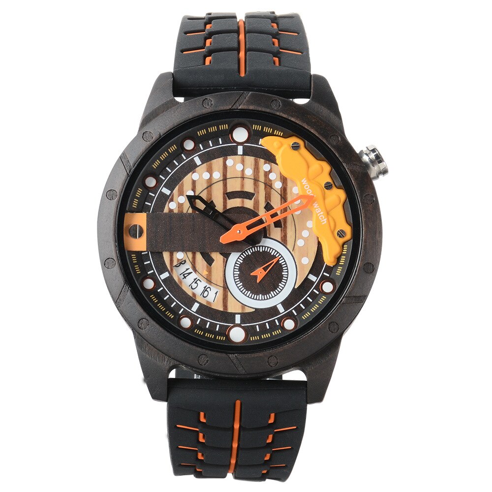 Reloj deportivo De cuarzo para hombre, cronógrafo De Madera con diseño creativo De rueda De carreras, correa De silicona suave, pantalla luminosa, Militar