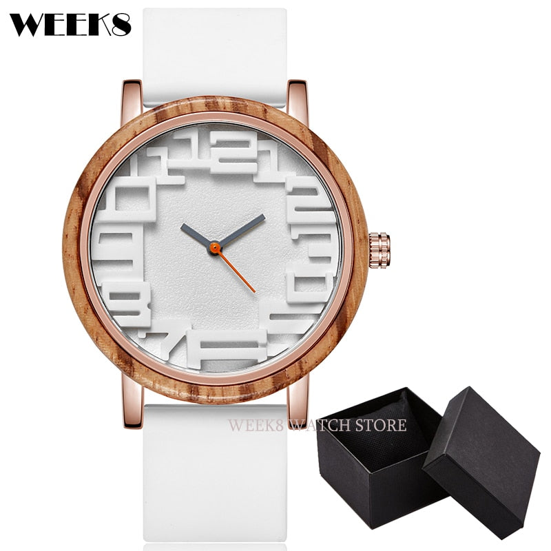 Reloj de madera de bambú para hombre y mujer, pulsera con números, banda de silicona, diseño Simple