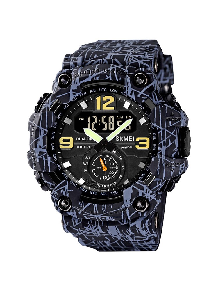 SKMEI Reloj digital multifuncional SKMEI para hombres con doble movimiento, que muestra 3 zonas horarias. Resistente al agua y perfecto para actividades deportivas. ¡Mantente siempre a tiempo con este reloj electrónico! ⌚️🏃‍♂️💦