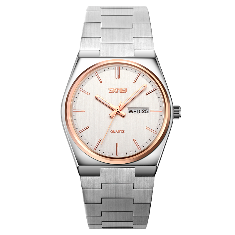 SKMEI Reloj deportivo para hombres SKMEI, estilo casual con movimiento de cuarzo, diseño de acero completo, muestra la hora, semana y fecha. Resistente al agua y adecuado para negocios y actividades deportivas. 👨‍💼⌚️💦