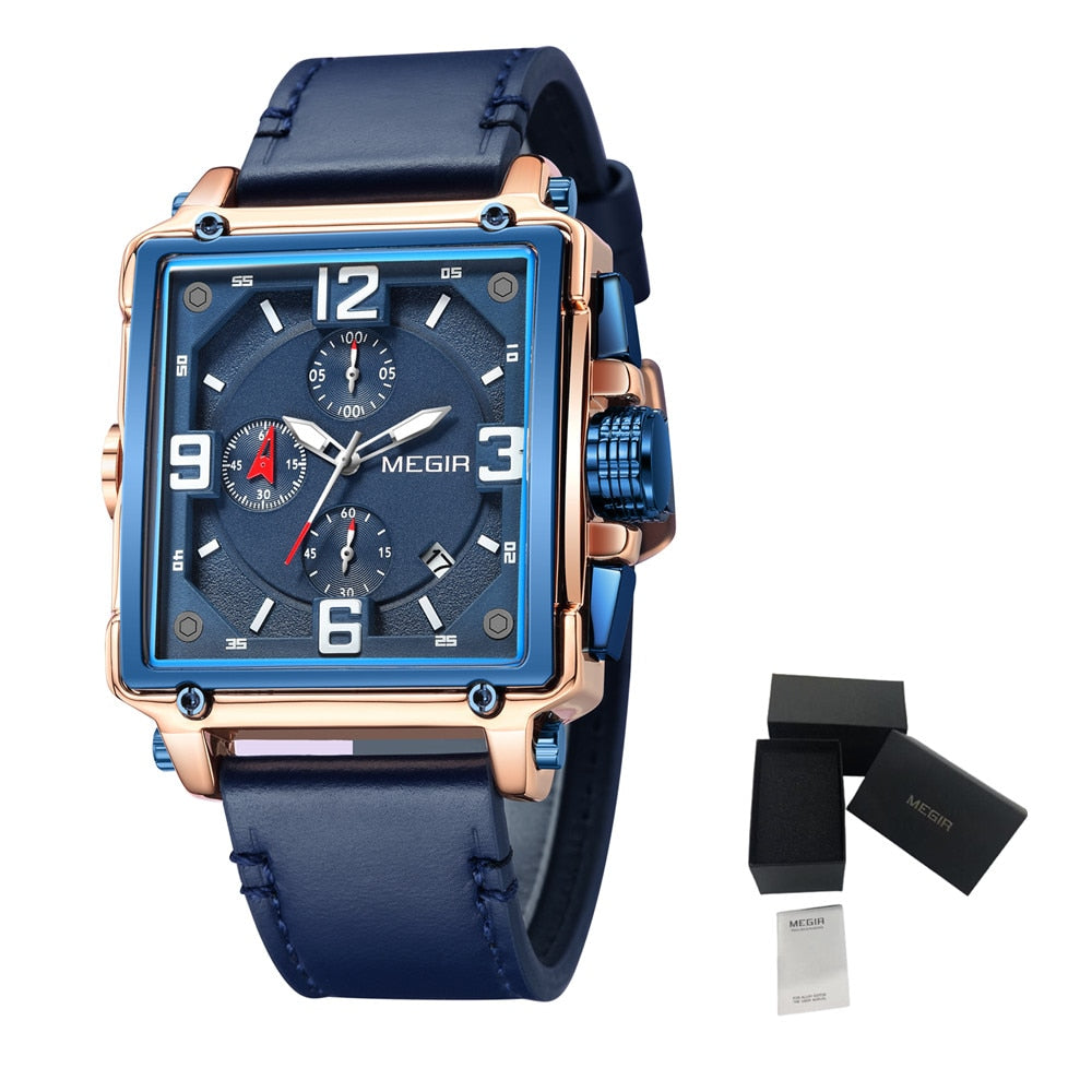 MEGIR reloj analgico con correa de cuero para hombre accesorio de pulsera de cuarzo resistente al agua con crongrafo complemento Masculino deportivo