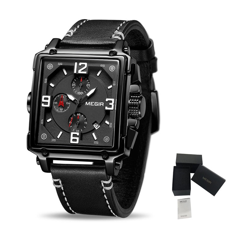 MEGIR reloj analgico con correa de cuero para hombre accesorio de pulsera de cuarzo resistente al agua con crongrafo complemento Masculino deportivo