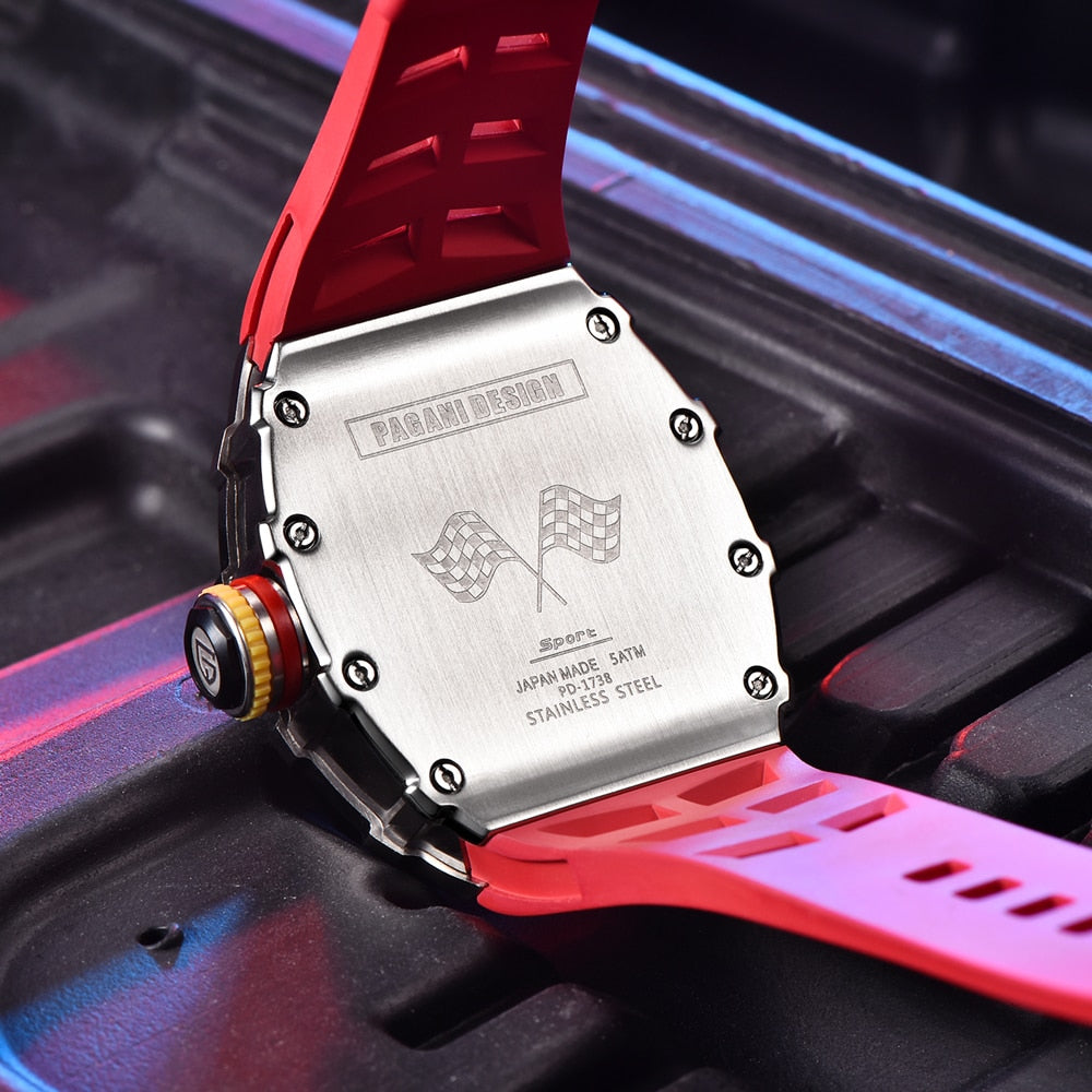 PAGANI DESIGN-Reloj de pulsera de cuarzo para hombre, cronógrafo de lujo con forma de barril, resistente al agua, con espejo de zafiro luminoso de silicona VH65, 2023