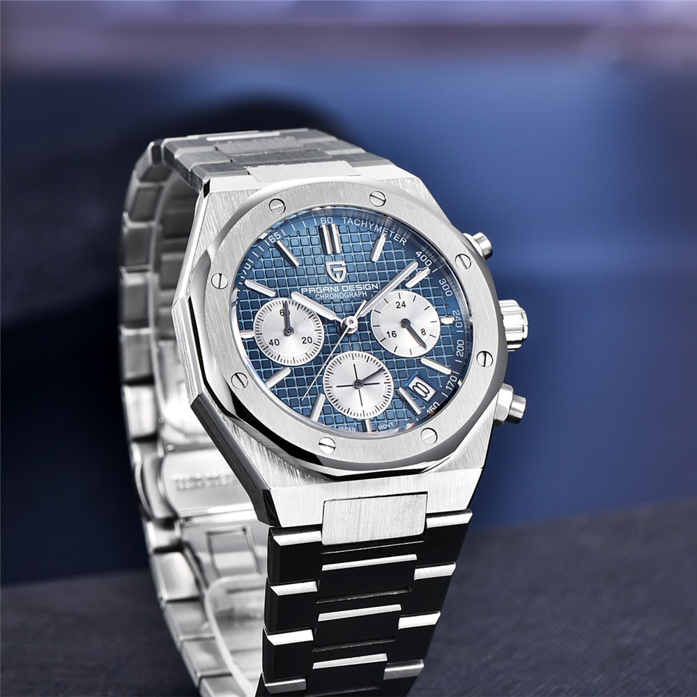 PAGANI Design-Reloj de cuarzo deportivo para Hombre, cronógrafo de acero inoxidable con zafiro, resistente al agua hasta 2023 m, nuevo, 200