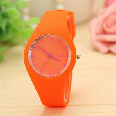 GENEVA Reloj ultrafino con correa de silicona para hombre y mujer, cronógrafo de pulsera de gelatina, Color crema, regalo de moda