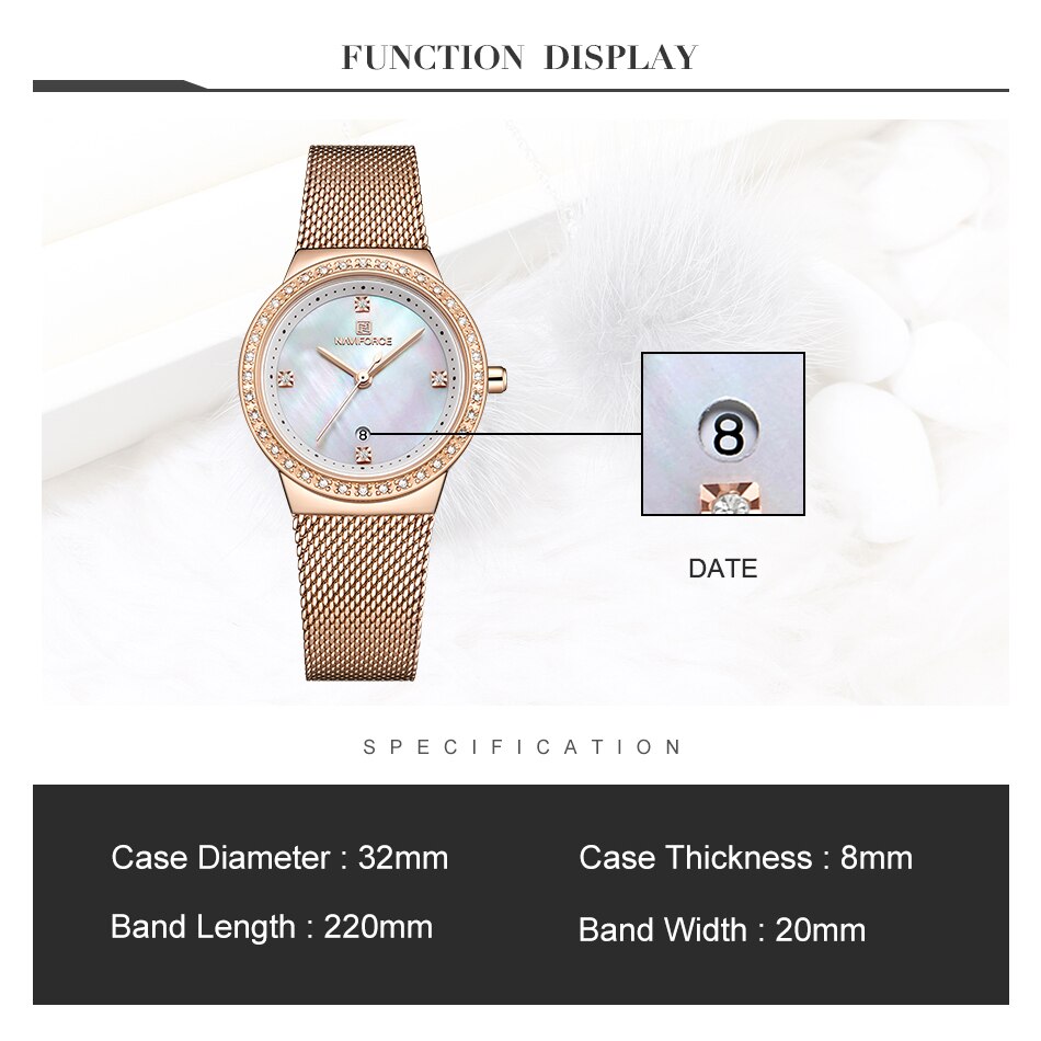 NAVIFORCE-Reloj de lujo con diamantes de imitación para mujer, pulsera de cuarzo resistente al agua con fecha, femenino