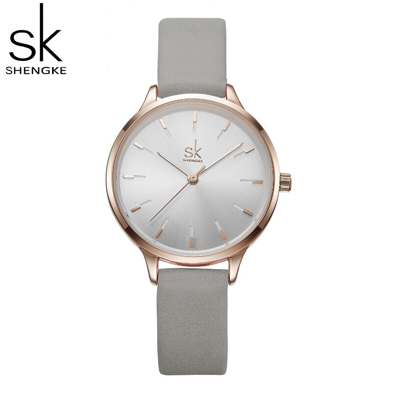Shengke Reloj Casual para Mujeres con Correa de Cuero Ajustable ⌚👜 Reloj de Cuarzo Mujer Moda Negro Montre Femme 🖤👩