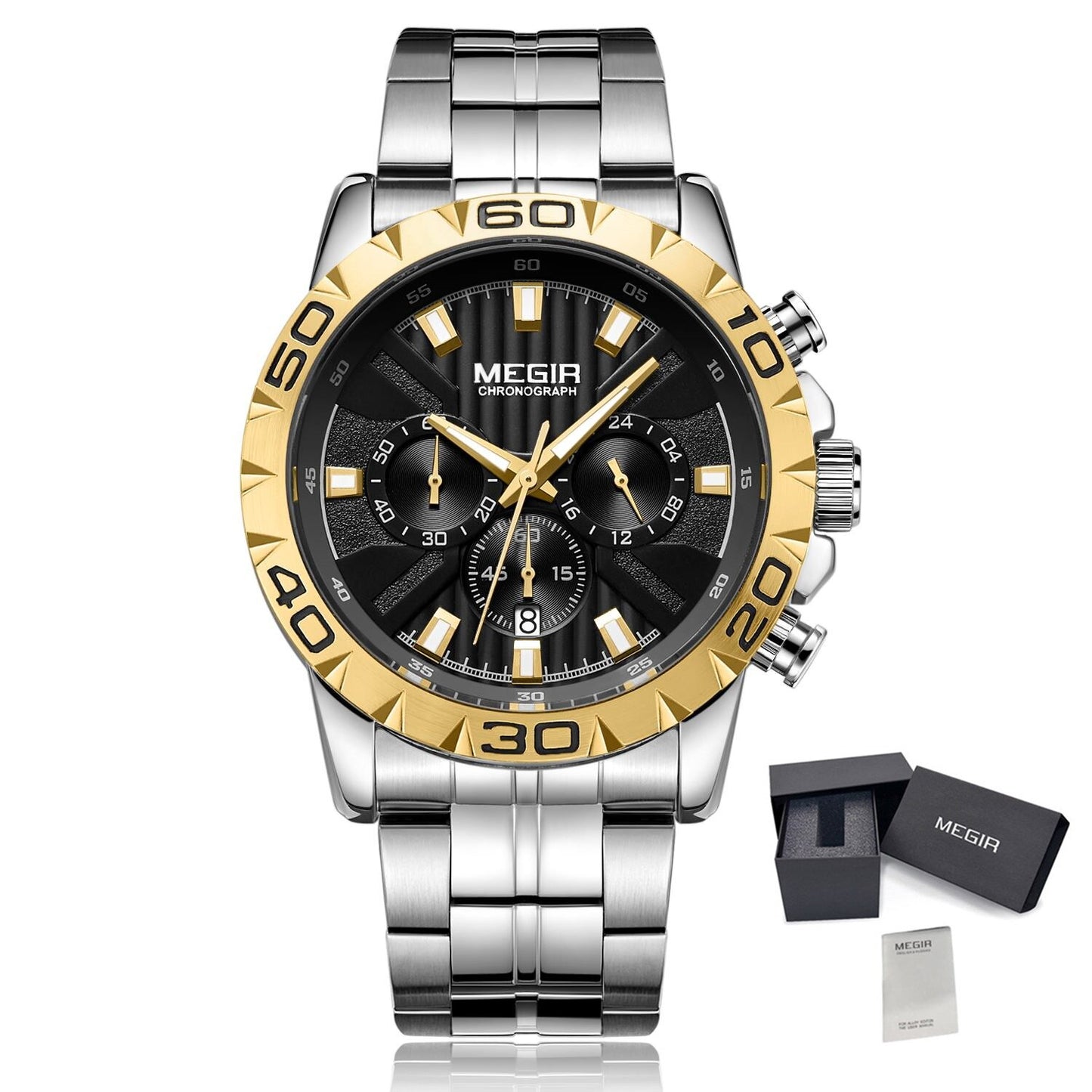 MEGIR-Reloj de pulsera de cuarzo para hombre, cronógrafo de negocios, informal, de lujo, con fecha, resistente al agua,