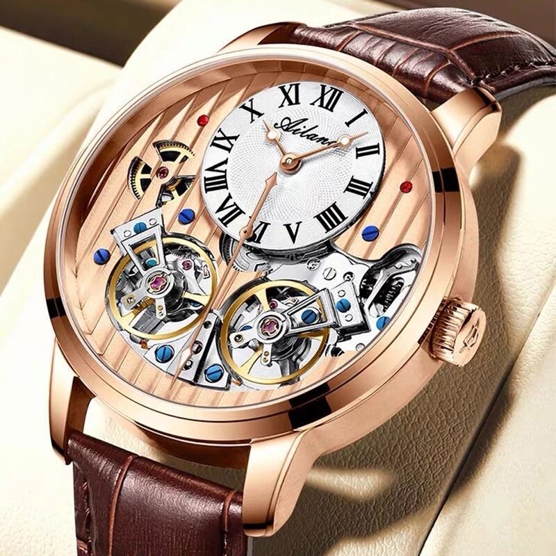 AILANG de calidad AAA con Doble Tourbillon! 💎 Este impresionante reloj suizo de alta gama te ofrece una experiencia única en precisión y estilo. Este reloj es la combinación perfecta de artesanía y lujo. ¡Lleva tu estilo al siguiente nivel con AILANG! 💼🎩