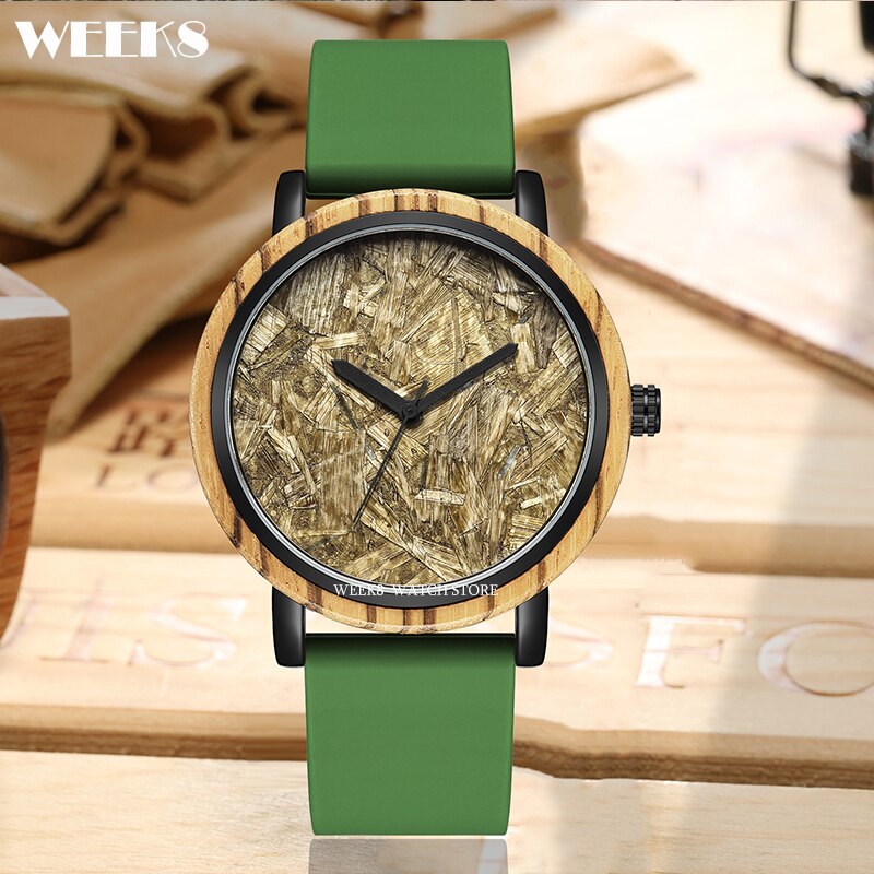 Reloj de madera de bambú para hombre y mujer, pulsera con números, banda de silicona, diseño Simple