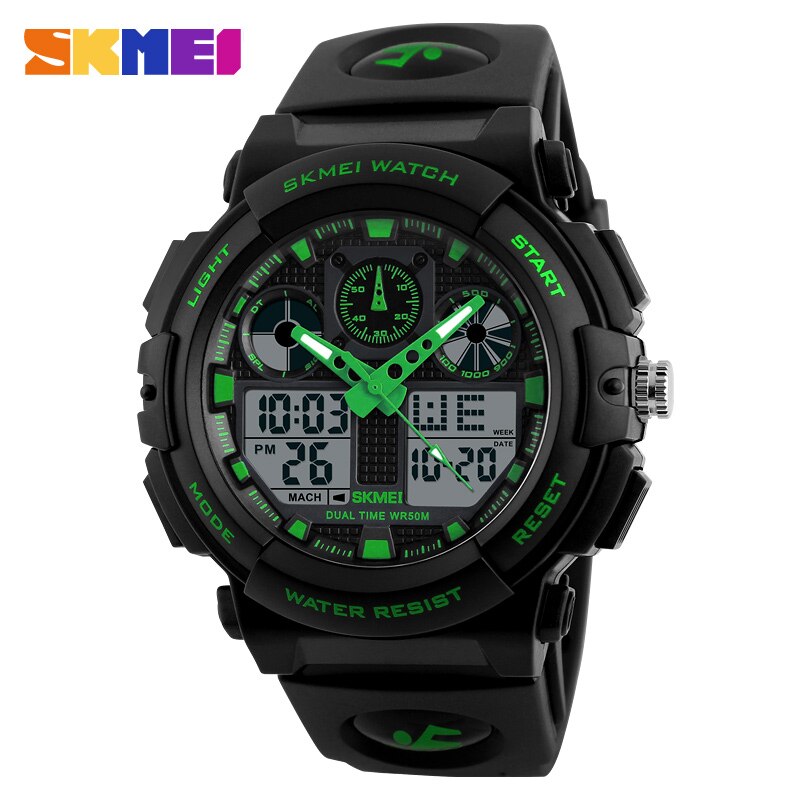 SKMEI  Reloj digital con doble hora, cronógrafo, resistente al agua 50M y display de semana. ¡Un reloj de pulsera masculino y funcional! ⌚🏊‍♂️🔥