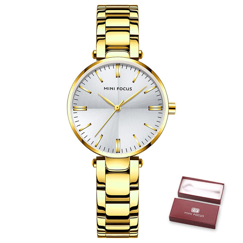 MINIFOUCS-relojes sencillos de acero para mujer, pulsera de cuarzo púrpura, resistente al agua, marca de lujo.