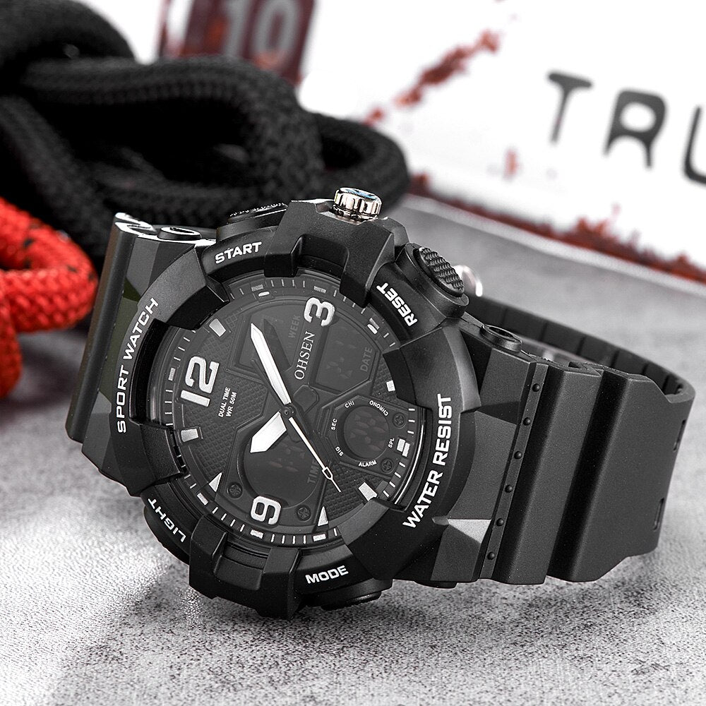 OHSEN relojes digitales de cuarzo para hombre cronógrafo analógico de silicona resistente al agua