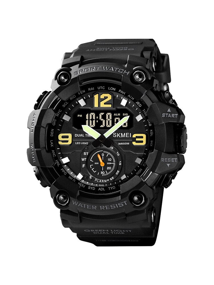 SKMEI Reloj digital multifuncional SKMEI para hombres con doble movimiento, que muestra 3 zonas horarias. Resistente al agua y perfecto para actividades deportivas. ¡Mantente siempre a tiempo con este reloj electrónico! ⌚️🏃‍♂️💦