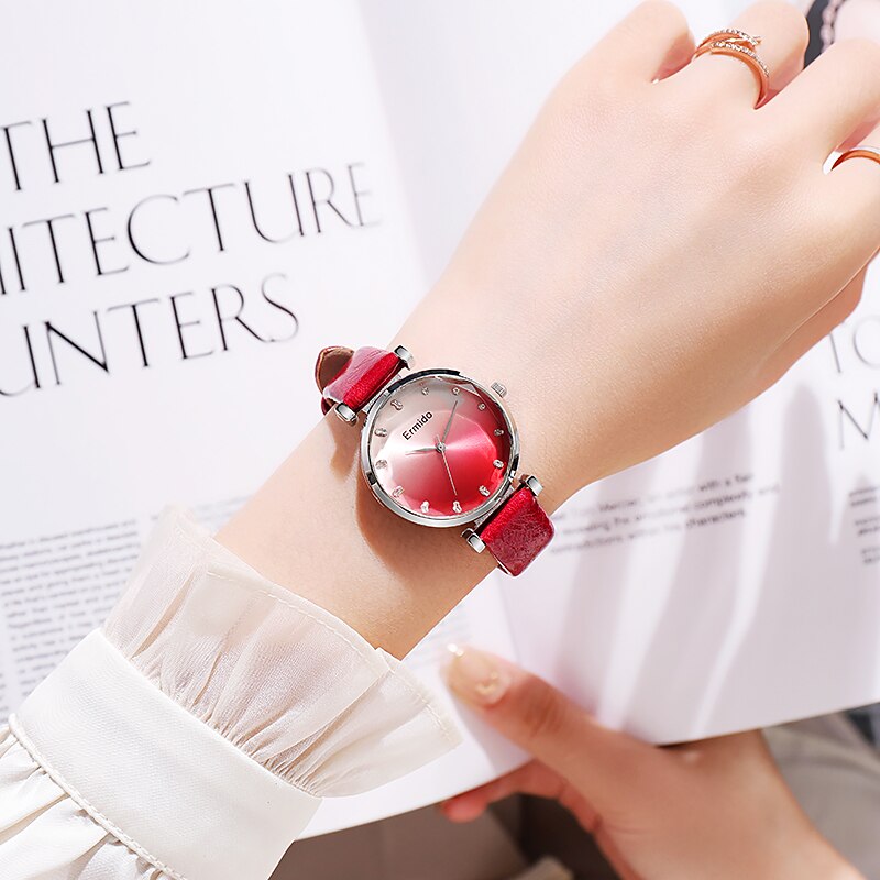 Reloj cuarzo con correa de cuero, tendencia de pulsera informal para mujer, regalo ideal.