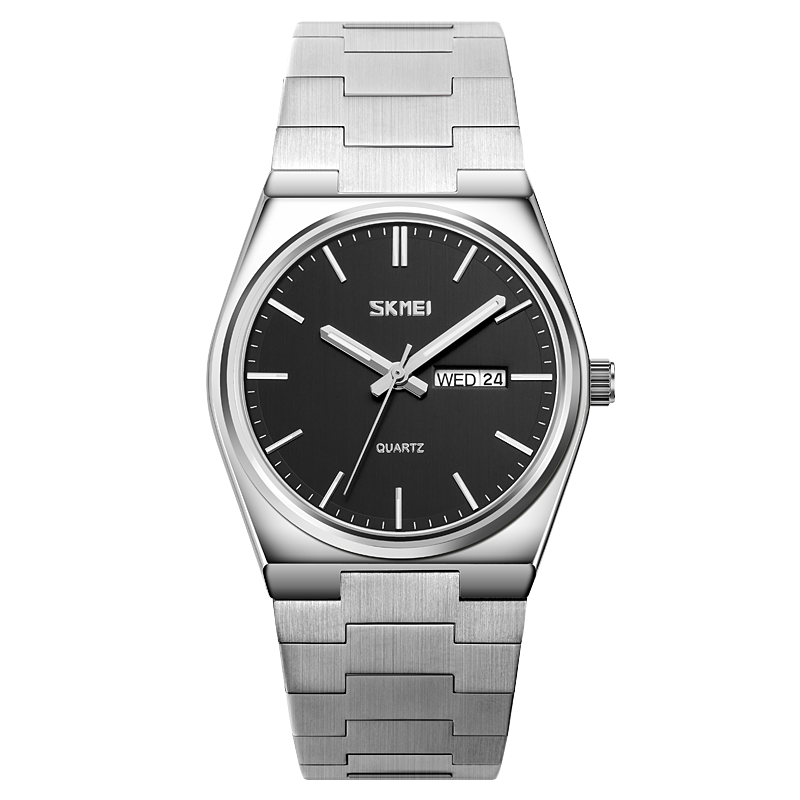 SKMEI Reloj deportivo para hombres SKMEI, estilo casual con movimiento de cuarzo, diseño de acero completo, muestra la hora, semana y fecha. Resistente al agua y adecuado para negocios y actividades deportivas. 👨‍💼⌚️💦