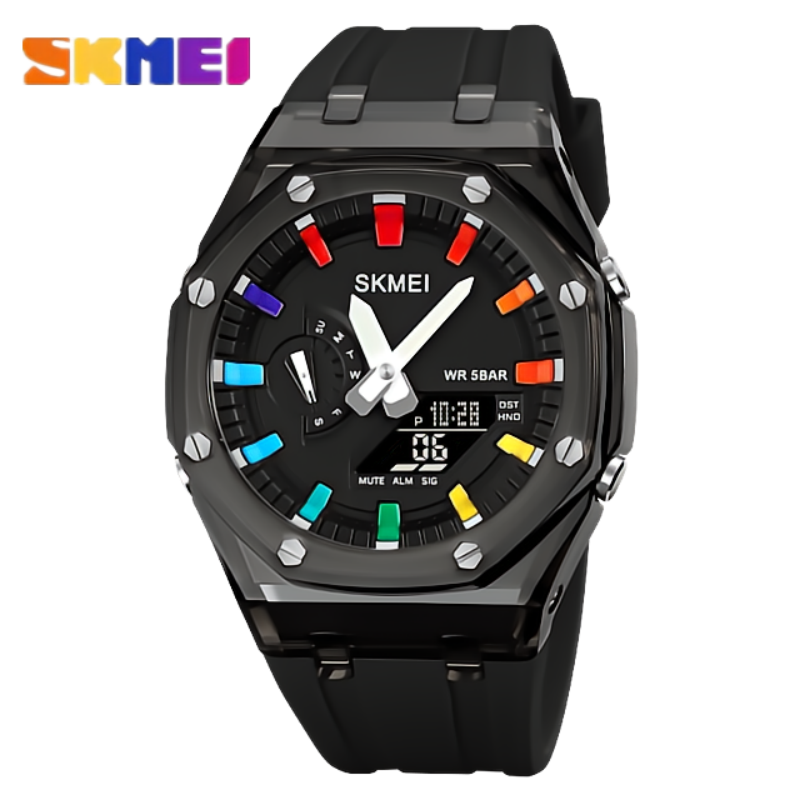 SKMEI Con cuenta regresiva, cronómetro, luz LED y movimiento electrónico. Un reloj de pulsera con 5 alarmas y dos zonas horarias digitales. ⌚🔥
