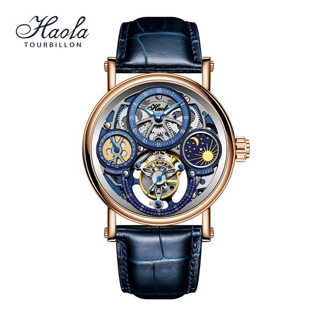 Haofa-Reloj de pulsera con movimiento Tourbillon para hombre, cronógrafo mecánico de zafiro, Tourbillon, día y noche, 1601