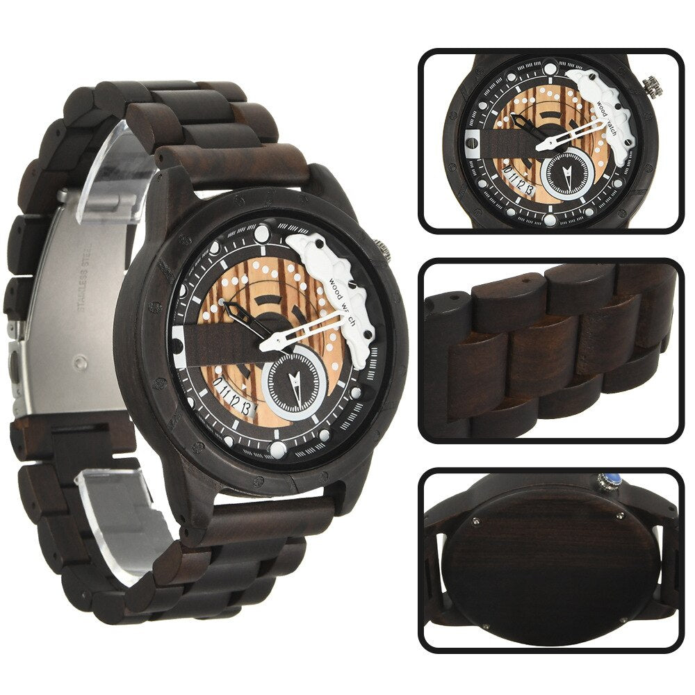 Wood Watch¡Presentamos el "Wood Watch Concept Dial"! Un reloj de madera para hombres con un concepto único de esfera inspirada en la bandera nacional y el aro de una rueda.  ¡Un reloj de madera que combina estilo y funcionalidad! ⌚🚴‍♂️