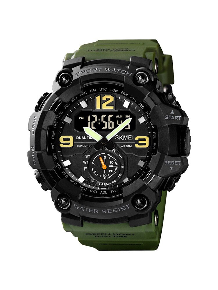 SKMEI Reloj digital multifuncional SKMEI para hombres con doble movimiento, que muestra 3 zonas horarias. Resistente al agua y perfecto para actividades deportivas. ¡Mantente siempre a tiempo con este reloj electrónico! ⌚️🏃‍♂️💦