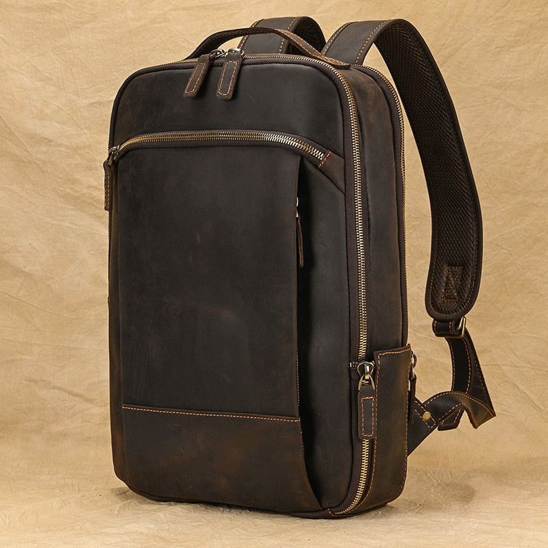 Vintage Men's Crazy Horse Leather Backpack genuine leather Retro Rucksack Large Classic Travel Backpack Big laptop computer bag