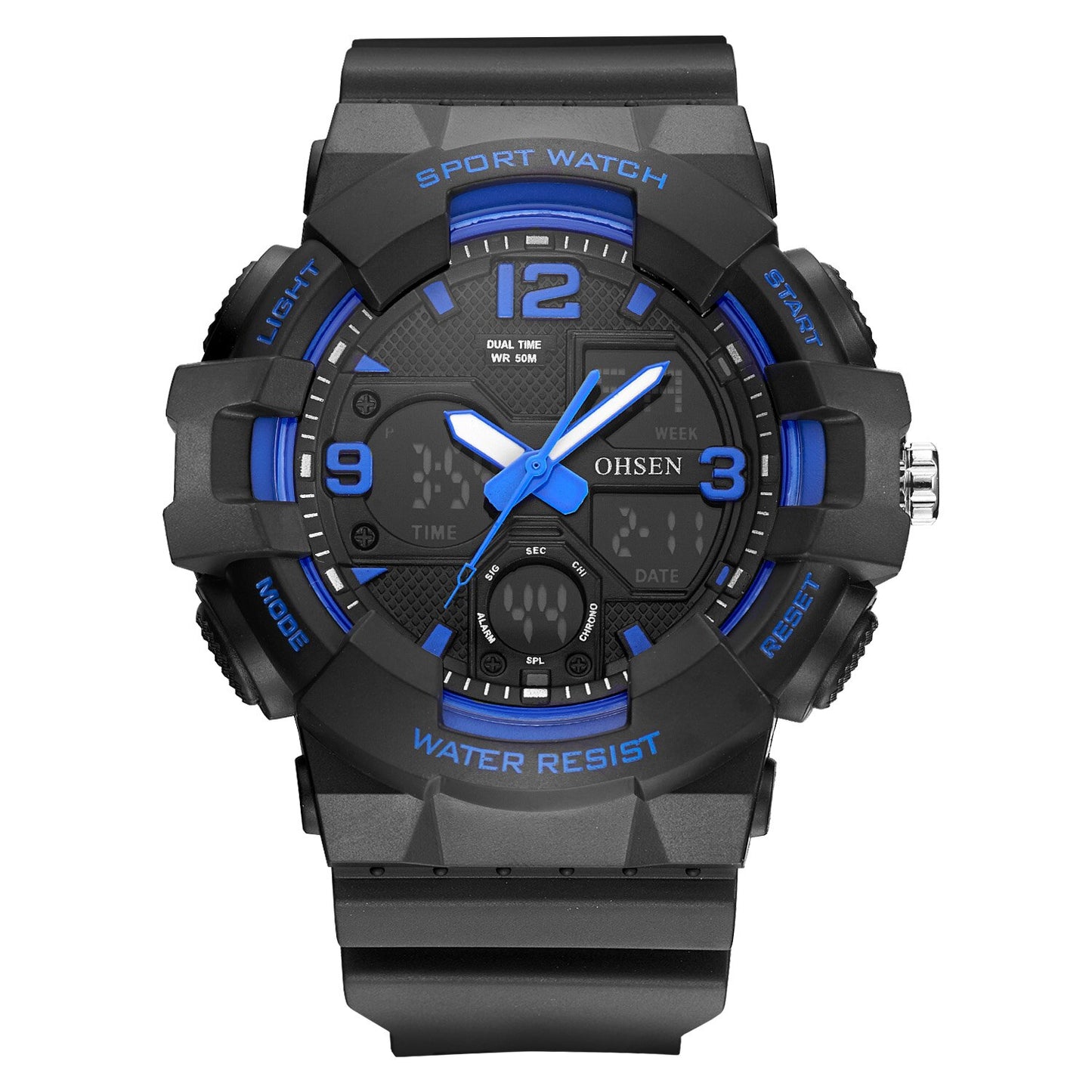 OHSEN relojes digitales de cuarzo para hombre cronógrafo analógico de silicona resistente al agua
