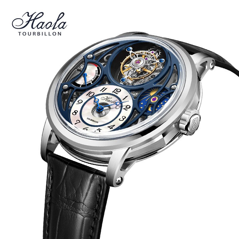 Haofa-Reloj de Tourbillon para hombre, reloj hueco de fase lunar, Manual de zafiro, resistente al agua, 60H, reserva de energía, movimiento mecánico, 1939