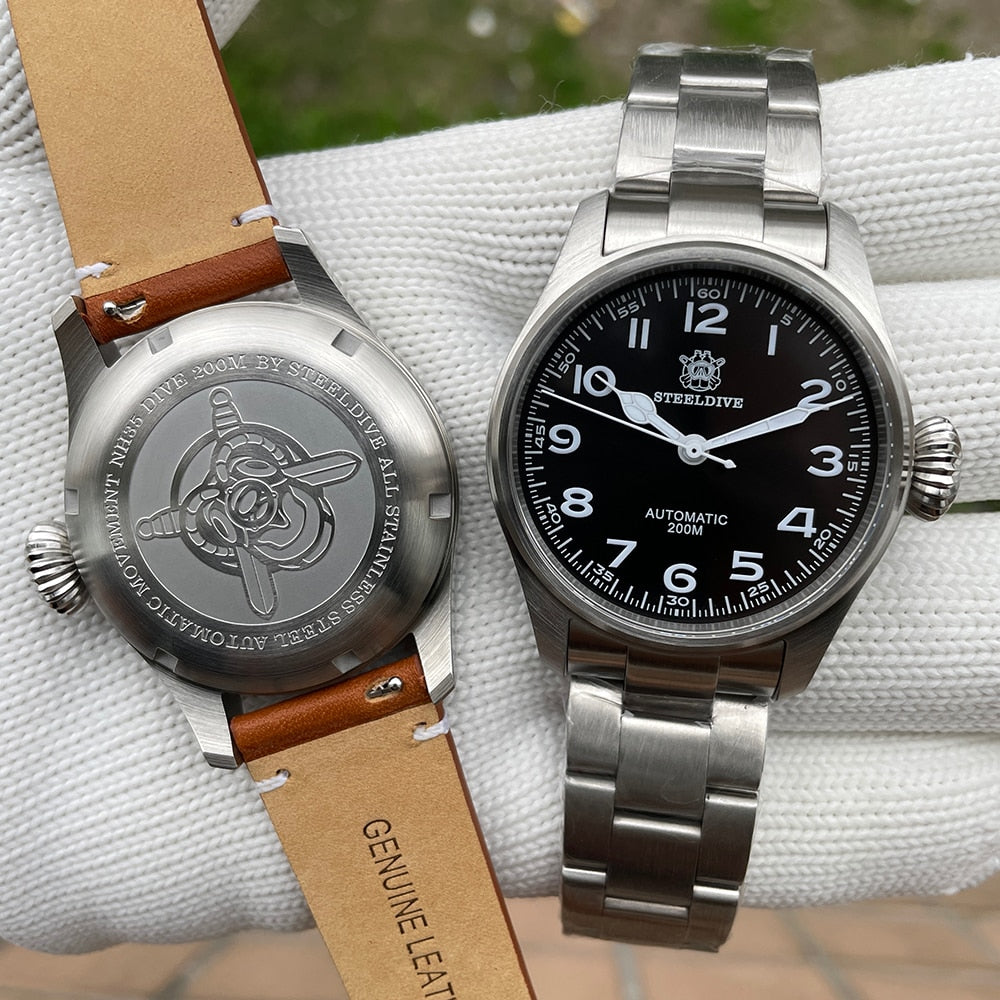 STEELDIVE ¡STEELDIVE SD1928M! Reloj mecánico automático con corona grande, movimiento NH35 y cristal de zafiro. Resistente al agua 200M y super luminoso. ⌚✈️💧