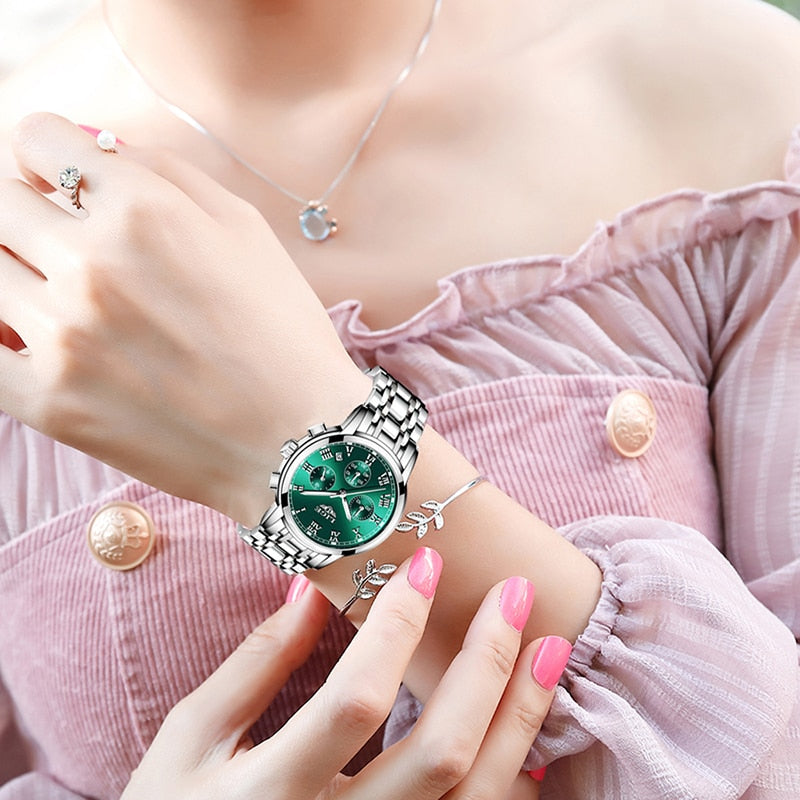 LIGE Relojes de pulsera de acero para mujer accesorio de lujo de marca superior creativo de cuarzo
