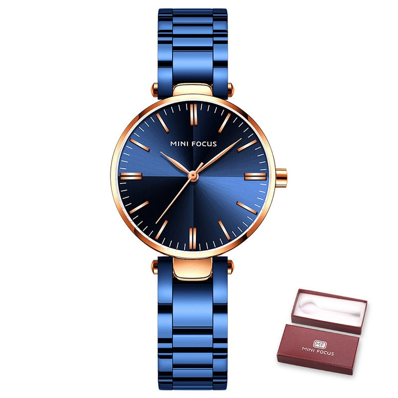 MINIFOUCS-relojes sencillos de acero para mujer, pulsera de cuarzo púrpura, resistente al agua, marca de lujo.