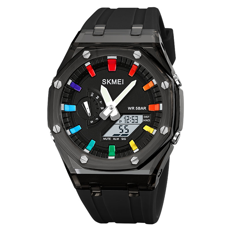 SKMEI Con cuenta regresiva, cronómetro, luz LED y movimiento electrónico. Un reloj de pulsera con 5 alarmas y dos zonas horarias digitales. ⌚🔥