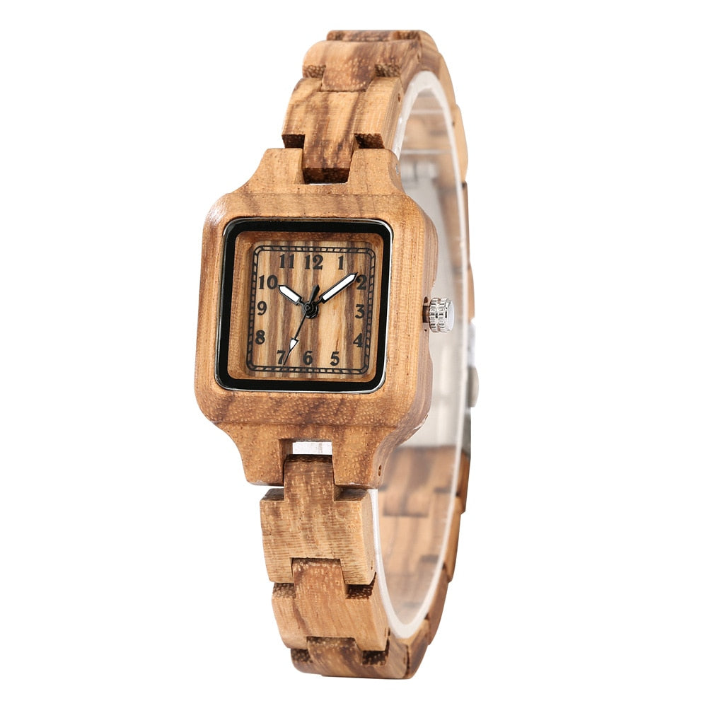 Elegantes relojes cuadrados de ébano para mujer con pulsera de madera vintage, cierre plegable y esfera con números romanos. Regalo perfecto para un estilo sofisticado. ✨🎁🕰️