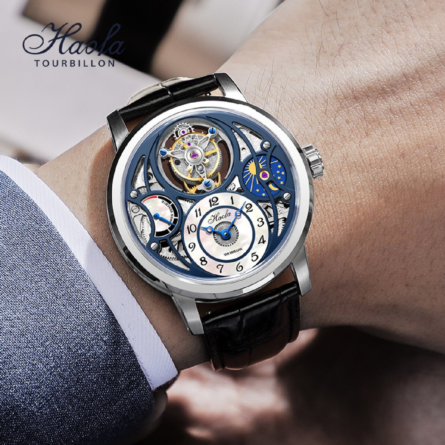 Haofa Skeleton Tourbillon Movement Watch For Men Mechanical Sapphire Moonphase Tourbillon Men Watch Man relogio masculino 2023