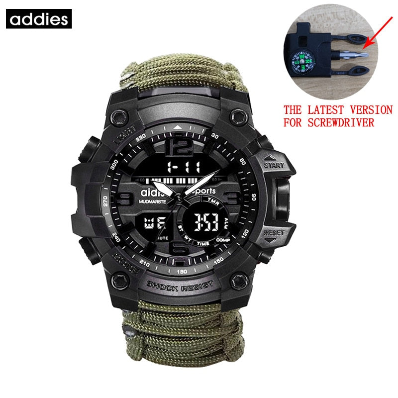 Addies-reloj militar de cuarzo para hombre, cronógrafo Digital con brújula, multifuncional, resistente al agua, LED, para exteriores
