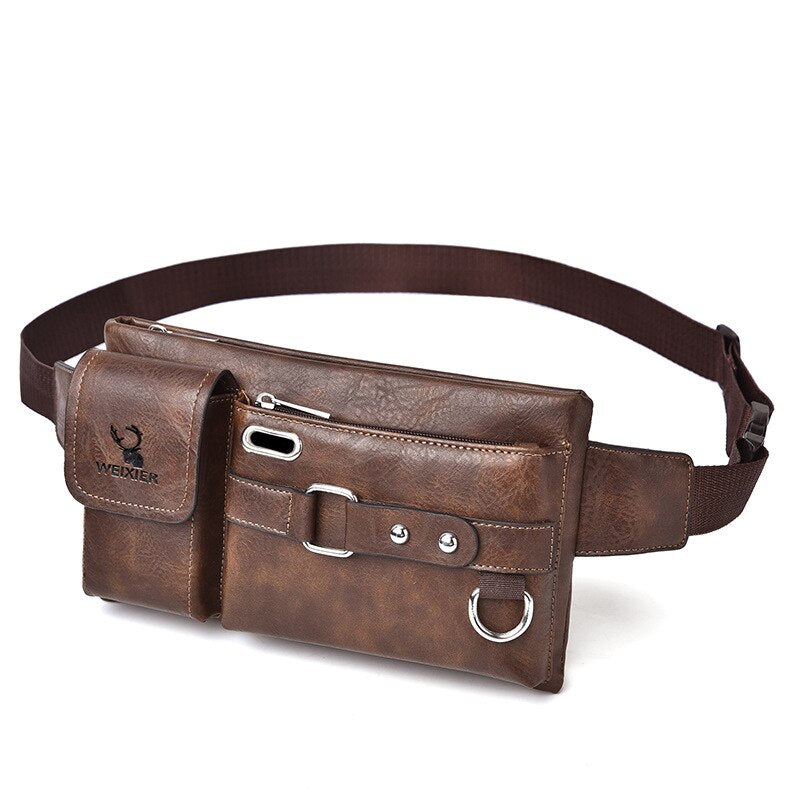 WEIXIER Bolsa de cintura para hombre, de cuero PU, nuevo bolso masculino para el hombro y pecho, ideal para teléfono y viajes, bolsa de cinturón para hombre 🎒📱✈️