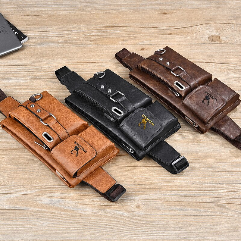 WEIXIER Bolsa de cintura para hombre, de cuero PU, nuevo bolso masculino para el hombro y pecho, ideal para teléfono y viajes, bolsa de cinturón para hombre 🎒📱✈️