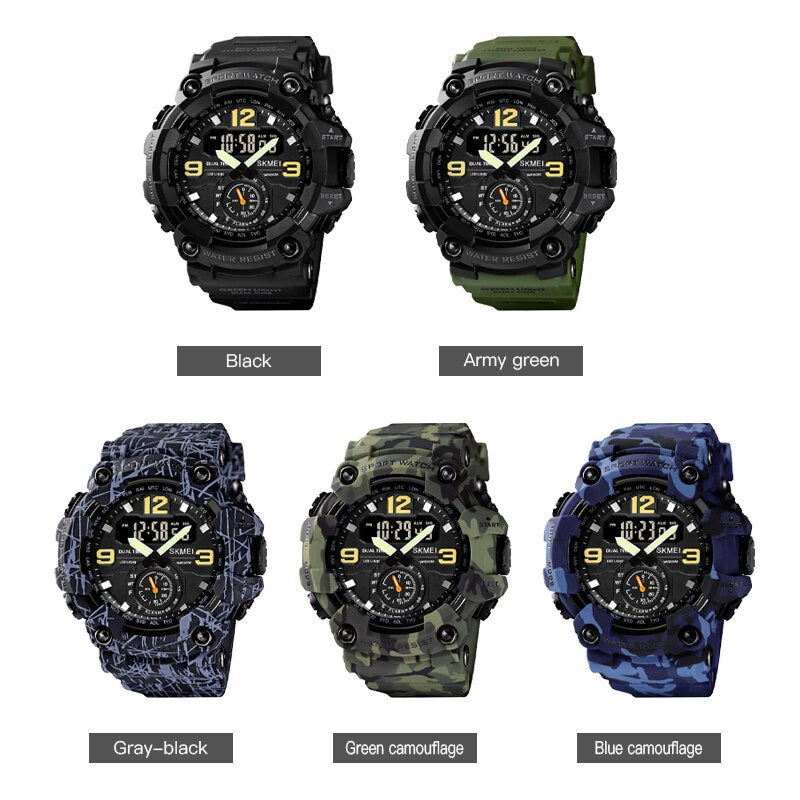 SKMEI Reloj digital multifuncional SKMEI para hombres con doble movimiento, que muestra 3 zonas horarias. Resistente al agua y perfecto para actividades deportivas. ¡Mantente siempre a tiempo con este reloj electrónico! ⌚️🏃‍♂️💦