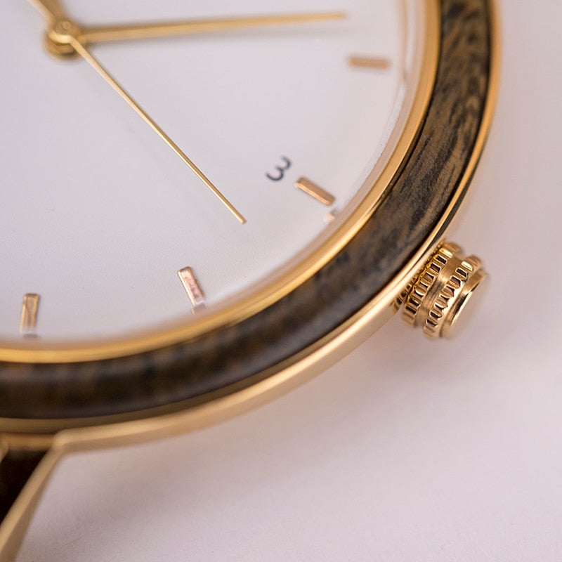 BOBO BIRD-reloj de madera ultrafino para mujer, accesorio de pulsera de cuarzo con movimiento japonés, correa de cuero auténtico, color dorado, 6,5mm