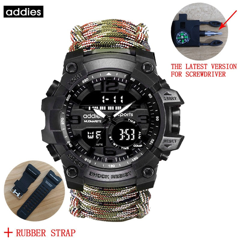 Addies-reloj militar de cuarzo para hombre, cronógrafo Digital con brújula, multifuncional, resistente al agua, LED, para exteriores
