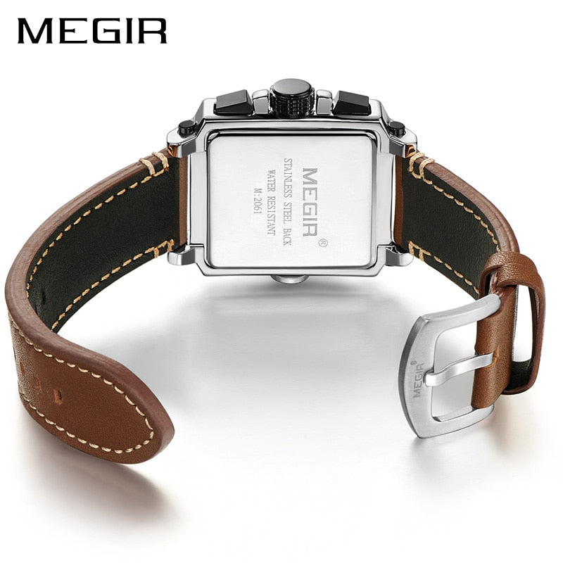 MEGIR reloj analgico con correa de cuero para hombre accesorio de pulsera de cuarzo resistente al agua con crongrafo complemento Masculino deportivo