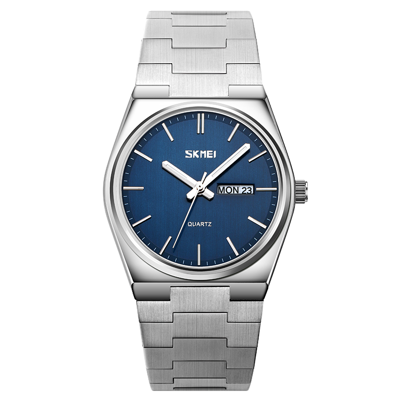SKMEI Reloj deportivo para hombres SKMEI, estilo casual con movimiento de cuarzo, diseño de acero completo, muestra la hora, semana y fecha. Resistente al agua y adecuado para negocios y actividades deportivas. 👨‍💼⌚️💦