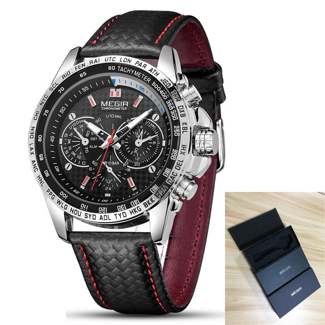 MEGIR-reloj analógico de cuarzo para hombre, accesorio de pulsera resistente al agua con calendario, complemento Masculino de marca de lujo con esfera luminosa, CON CAJA