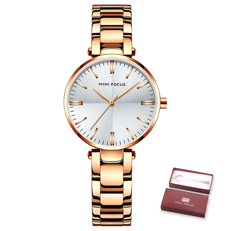 MINIFOUCS-relojes sencillos de acero para mujer, pulsera de cuarzo púrpura, resistente al agua, marca de lujo.