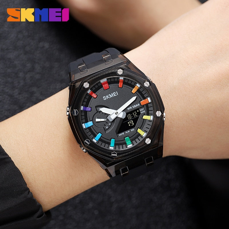 SKMEI Con cuenta regresiva, cronómetro, luz LED y movimiento electrónico. Un reloj de pulsera con 5 alarmas y dos zonas horarias digitales. ⌚🔥