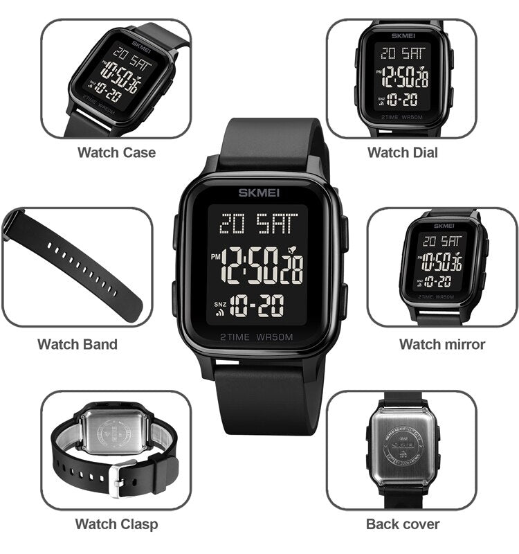 SKMEI 1858: Reloj Digital LED de Moda para Hombre, Resistente al Agua 5Bar, con Calendario y Cuenta Regresiva.