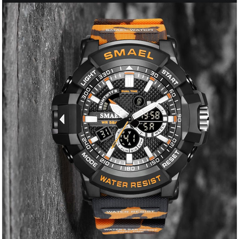 Reloj deportivo militar para hombre cronmetro de camuflaje despertador LED resistente al agua hasta 50m